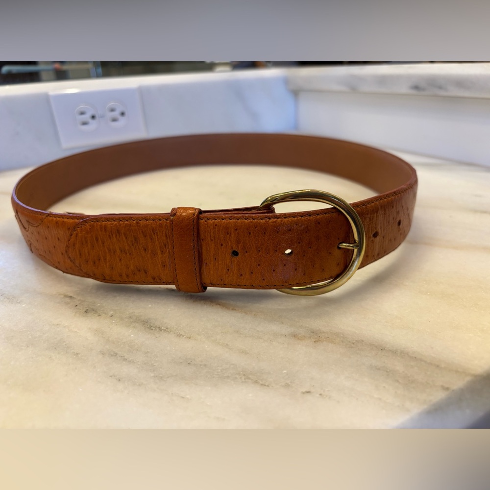 Ostrich leather belt. Ferrini Italia designer. Men’s size 36 waist.